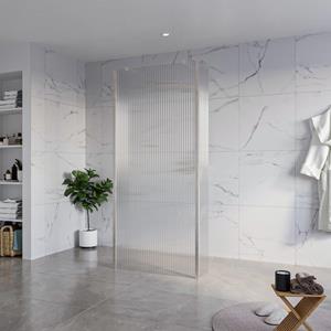Fortifura Galeria Vrijstaande Inloopdouche - 90x200cm - Helder geribbeld - antikalk - 8mm veiligheidsglas - 2 zijwanden 40cm - wandsteunen en hoekprofielen - Geborsteld RVS PVD (RVS) SW927769 2x/SW797