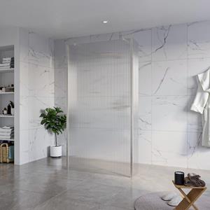 Fortifura Galeria Vrijstaande Inloopdouche - 110x200cm - Helder geribbeld - antikalk - 8mm veiligheidsglas - 2 zijwanden 30cm - wandsteunen en hoekprofielen - Geborsteld RVS PVD (RVS) SW927769 2x/SW91