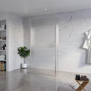 Fortifura Galeria Vrijstaande Inloopdouche - 100x200cm - Helder geribbeld - antikalk - 8mm veiligheidsglas - 2 zijwanden 40cm - wandsteunen en hoekprofielen - Geborsteld RVS PVD (RVS) SW927769 2x/SW79