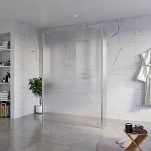 Fortifura Galeria Vrijstaande Inloopdouche - 140x200cm - Helder geribbeld - antikalk - 8mm veiligheidsglas - 2 zijwanden 40cm - wandsteunen en hoekprofielen - Geborsteld RVS PVD (RVS) SW927769 2x/SW79