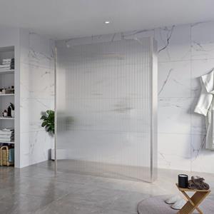 Fortifura Galeria Vrijstaande Inloopdouche - 160x200cm - Helder geribbeld - antikalk - 8mm veiligheidsglas - 2 zijwanden 30cm - wandsteunen en hoekprofielen - Geborsteld RVS PVD (RVS) SW927769 2x/SW79
