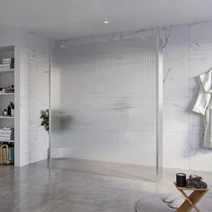 Fortifura Galeria Vrijstaande Inloopdouche - 180x200cm - Helder geribbeld - antikalk - 8mm veiligheidsglas - 2 zijwanden 30cm - wandsteunen en hoekprofielen - Geborsteld RVS PVD (RVS) SW927769 2x/SW79