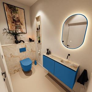 Mondiaz TURE-DLUX 100cm toiletmeubel Jeans. EDEN wastafel Frappe positie rechts. Zonder kraangat. TUREDX100JEAR0FRA