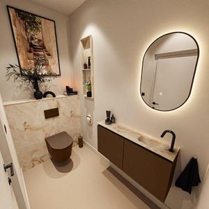 Mondiaz TURE-DLUX 100cm toiletmeubel Rust. EDEN wastafel Frappe positie rechts. Met 1 kraangat. TUREDX100RUSR1FRA