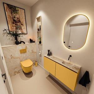 Mondiaz TURE-DLUX 100cm toiletmeubel Ocher. EDEN wastafel Frappe positie rechts. Zonder kraangat. TUREDX100OCHR0FRA
