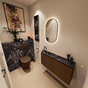 Mondiaz TURE-DLUX 100cm toiletmeubel Rust. EDEN wastafel Lava positie links. Met 1 kraangat. TUREDX100RUSL1LAV