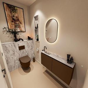 Mondiaz TURE-DLUX 100cm toiletmeubel Rust. EDEN wastafel Glace positie links. Met 1 kraangat. TUREDX100RUSL1GLA