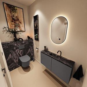 Mondiaz TURE-DLUX 100cm toiletmeubel Dark Grey. EDEN wastafel Lava positie midden. Met 1 kraangat. TUREDX100DGRM1LAV