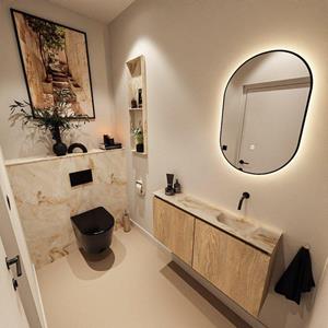 Mondiaz TURE-DLUX 100cm toiletmeubel Washed Oak. EDEN wastafel Frappe positie rechts. Zonder kraangat. TUREDX100WASR0FRA