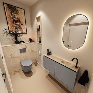 Mondiaz TURE-DLUX 100cm toiletmeubel Smoke. EDEN wastafel Frappe positie rechts. Met 1 kraangat. TUREDX100SMOR1FRA