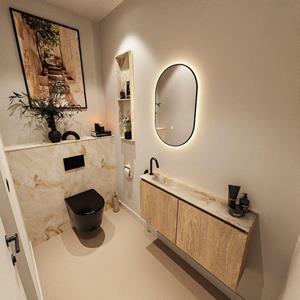 Mondiaz TURE-DLUX 100cm toiletmeubel Washed Oak. EDEN wastafel Frappe positie links. Met 1 kraangat. TUREDX100WASL1FRA
