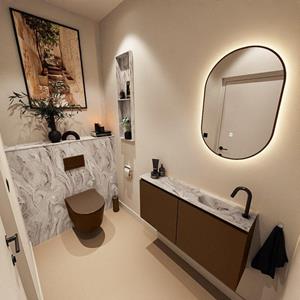 Mondiaz TURE-DLUX 100cm toiletmeubel Rust. EDEN wastafel Glace positie rechts. Met 1 kraangat. TUREDX100RUSR1GLA