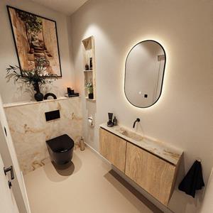 Mondiaz TURE-DLUX 100cm toiletmeubel Washed Oak. EDEN wastafel Frappe positie midden. Zonder kraangat. TUREDX100WASM0FRA