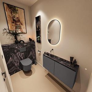Mondiaz TURE-DLUX 100cm toiletmeubel Dark Grey. EDEN wastafel Lava positie links. Zonder kraangat. TUREDX100DGRL0LAV