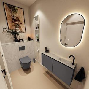 Mondiaz TURE-DLUX 100cm toiletmeubel Dark Grey. EDEN wastafel Opalo positie rechts. Met 1 kraangat. TUREDX100DGRR1OPA