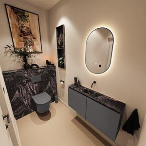 Mondiaz TURE-DLUX 100cm toiletmeubel Dark Grey. EDEN wastafel Lava positie midden. Zonder kraangat. TUREDX100DGRM0LAV