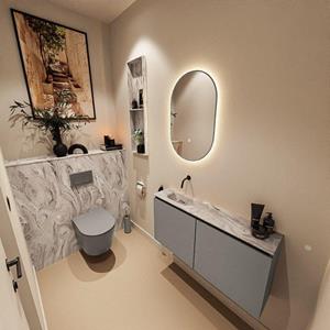 Mondiaz TURE-DLUX 100cm toiletmeubel Smoke. EDEN wastafel Glace positie links. Zonder kraangat. TUREDX100SMOL0GLA