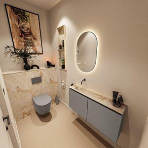 Mondiaz TURE-DLUX 100cm toiletmeubel Smoke. EDEN wastafel Frappe positie links. Zonder kraangat. TUREDX100SMOL0FRA