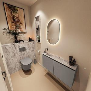 Mondiaz TURE-DLUX 100cm toiletmeubel Smoke. EDEN wastafel Glace positie links. Met 1 kraangat. TUREDX100SMOL1GLA