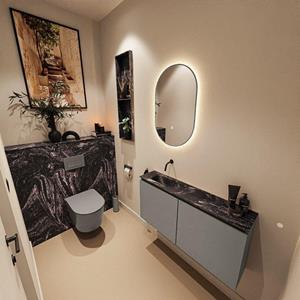 Mondiaz TURE-DLUX 100cm toiletmeubel Smoke. EDEN wastafel Lava positie links. Zonder kraangat. TUREDX100SMOL0LAV