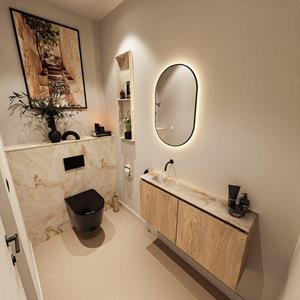 Mondiaz TURE-DLUX 100cm toiletmeubel Washed Oak. EDEN wastafel Frappe positie links. Zonder kraangat. TUREDX100WASL0FRA