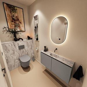 Mondiaz TURE-DLUX 100cm toiletmeubel Smoke. EDEN wastafel Glace positie midden. Zonder kraangat. TUREDX100SMOM0GLA