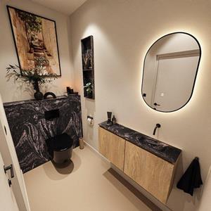 Mondiaz TURE-DLUX 100cm toiletmeubel Washed Oak. EDEN wastafel Lava positie rechts. Zonder kraangat. TUREDX100WASR0LAV