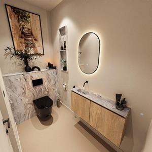 Mondiaz TURE-DLUX 100cm toiletmeubel Washed Oak. EDEN wastafel Glace positie links. Zonder kraangat. TUREDX100WASL0GLA