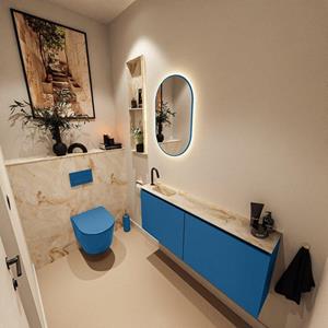Mondiaz TURE-DLUX 120cm toiletmeubel Jeans. EDEN wastafel Frappe positie links. Met 1 kraangat. TUREDX120JEAL1FRA