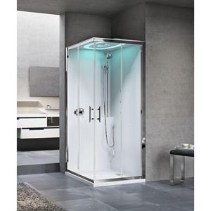 EON A stoomcabine Hammam 80x80x236.5cm 2 schuifdeuren met hydromassage en stoombad profiel chroom douchepanelen wit mat EONA89T1N-1UK