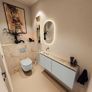 Mondiaz TURE-DLUX 120cm toiletmeubel Greey. EDEN wastafel Frappe positie links. Zonder kraangat. TUREDX120GREL0FRA