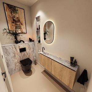 Mondiaz TURE-DLUX 120cm toiletmeubel Washed Oak. EDEN wastafel Glace positie links. Met 1 kraangat. TUREDX120WASL1GLA