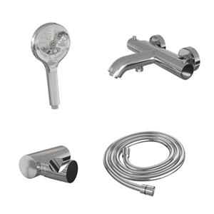 Brauer Chrome Edition Badkraan opbouw - douchegarnituur - 2 gladde knoppen - handdouche rond 3 standen - chroom met 3 standen handdoucheset chroom sw2225/sw30677/sw47729/sw353736/SW916691