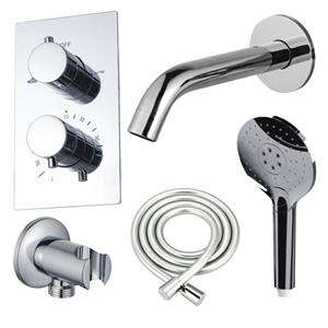 Fortifura Calvi Badkraan set - uitloop - 22cm inkortbaar - gladde slang - ronde handdouche - inbouwdeel - wandhouder - chroom SW542643/SW706209/SW721166/SW1122510/SW496814