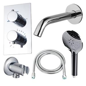 Fortifura Calvi Badkraan set - uitloop - 22cm inkortbaar - metalen slang - ronde handdouche - inbouwdeel - wandhouder - chroom SW542643/SW767373/SW721166/SW1122510/SW496814