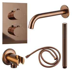 Fortifura Calvi Badkraan set - uitloop - 22cm inkortbaar - metalen slang - staafhanddouche - inbouwdeel - wandhouder - geborsteld koper PVD SW970045/SW970048/SW970038/SW1122515/SW970046