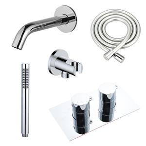 Fortifura Calvi Badkraan set - uitloop - 22cm inkortbaar - gladde slang - staafhanddouche - inbouwdeel - wandhouder - chroom SW542643/SW706209/SW721166/SW1122510/SW496810