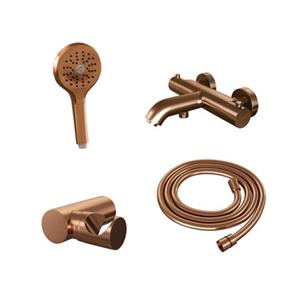 Brauer Copper Edition Badkraan opbouw - douchegarnituur - 2 gladde knoppen - handdouche rond 3 standen - PVD - geborsteld koper sw374481/sw374490/SW1164710/sw374519/