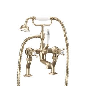 Crosswater Belgravia Badkraan - staand - 2 gats - handoucheset - kruisgreep - geborsteld messing BL422DF