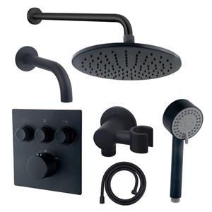 Wiesbaden Caral badset - 3 functies - handdouche 3 standen - hoofddouche 25cm - met garnituur - zwart mat SW225170 / SW242757 / SW647696 / SW706203 / SW7173