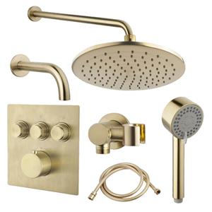 Wiesbaden Caral badset - 3 functies - handdouche 3 standen - hoofddouche 25cm - met garnituur - messing geborsteld SW373301 / SW373438 / SW373482 / SW647697 / SW7062