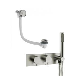 Crosswater MPRO inbouw thermostatisch bad/douchekraan horizontaal met handdouche set en bad klikwaste & vulcombinatie geborsteld RVS sw160013/sw385377/sw385438/