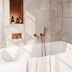 Brauer Copper Carving thermostatische inbouw badkraan - drukknoppen SET 03 - uitloop - staaf handdouche - doucheslang - wandaansluitbocht - koper geborsteld PVD 5-GK-214
