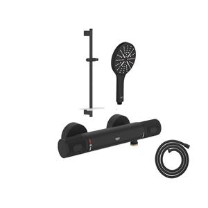 Grohe Grohtherm 1000 Performance Doucheset - douchekraan - glijstang - ronde handdouche - doucheslang - phantom black SW1077480/SW901446/SW901410/SW901391