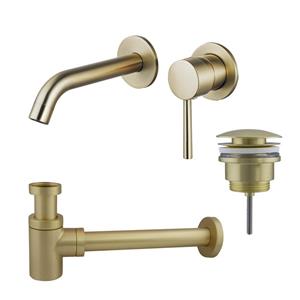 Fortifura Calvi Wastafelkraanset - inbouw wastafelkraan - klikwaste plug - verlaagde design sifon - Geborsteld Messing PVD (Goud) SW720228/SW696202/SW696218