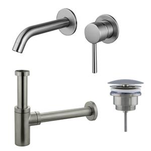 Fortifura Calvi Wastafelkraanset - inbouw wastafelkraan - always open plug - design sifon - Geborsteld RVS PVD (RVS) SW377860/SW696207/SW696212