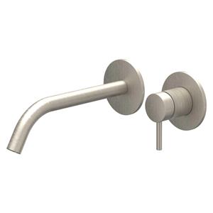 Ivy Bond Wastafelmengkraan - 2-gats - met inbouwdeel - wandmontage - gebogen uitloop - coldstart - Geborsteld nickel PVD 6100353/6199001