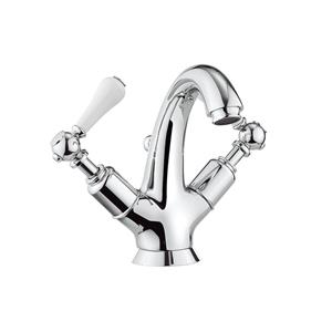 Belgravia Wastafelkraan - witte grepen - medium waste - chroom BL112DPC_LV
