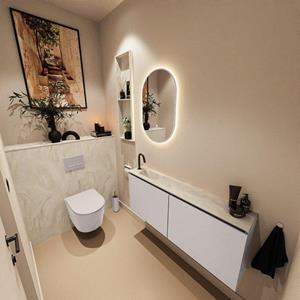 Mondiaz TURE-DLUX 120cm toiletmeubel Cale. EDEN wastafel Ostra positie links. Met 1 kraangat. TUREDX120CALL1OST