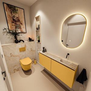 Mondiaz TURE-DLUX 120cm toiletmeubel Ocher. EDEN wastafel Frappe positie rechts. Zonder kraangat. TUREDX120OCHR0FRA